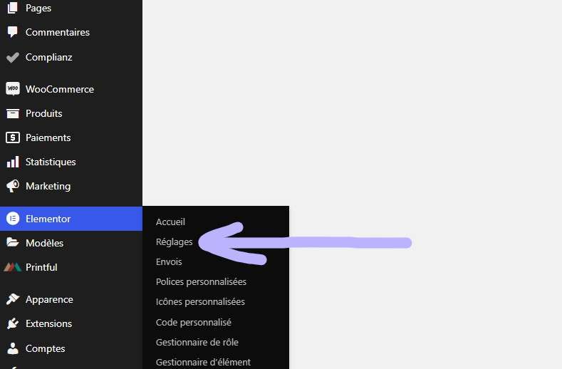 Comment accéder au réglage de Elementor