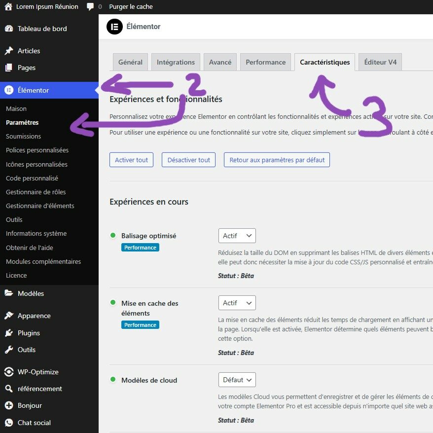 Comment accéder aux paramètres sur Elementor (étape 2 et 3)