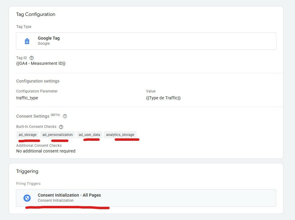 Image de démonstration d'un tag bien configuré sur Google Tag Manager 