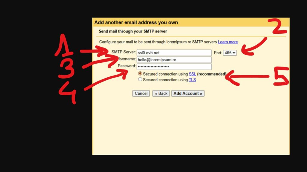 Configuration SMTP email OVH pour Gmail