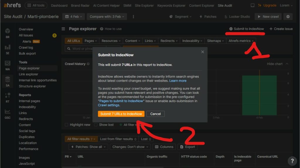 Comment envoyer une requête IndexNow sur Ahrefs