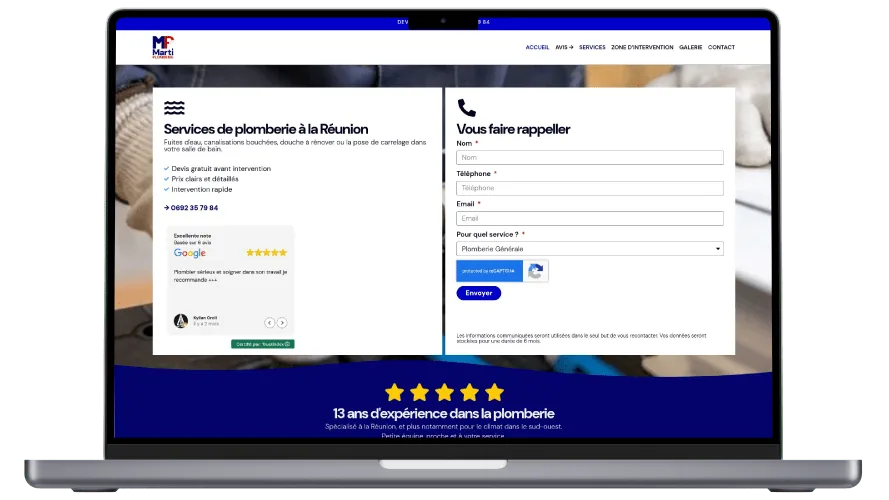 Formulaire de rappel du site de Marti Plomberie