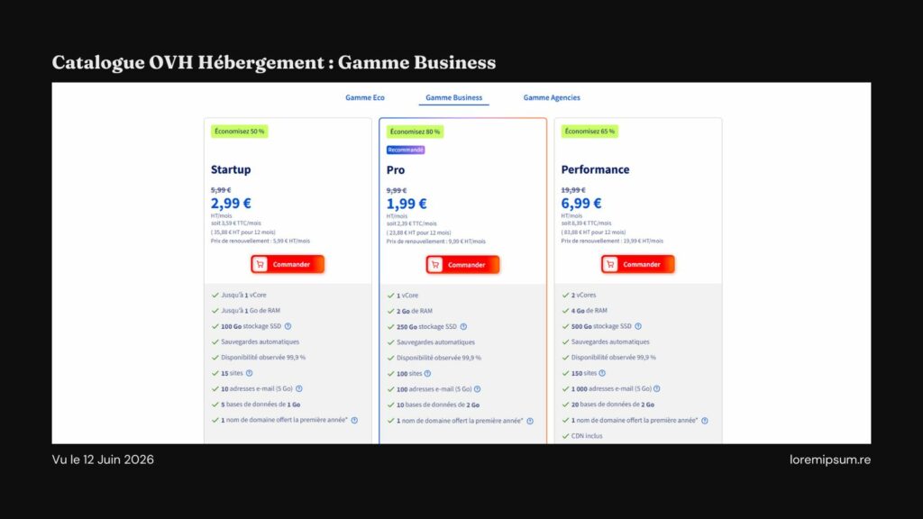 Prix gamme business OVH - Juin 2026 