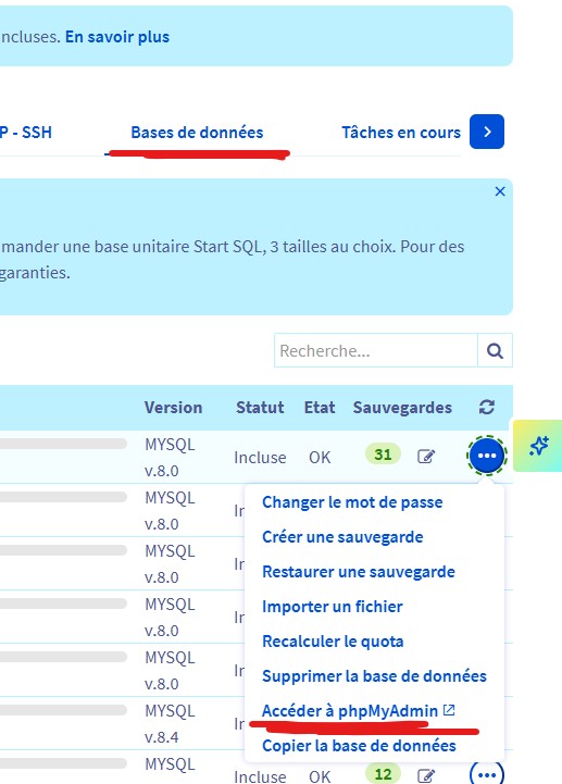 Accéder à sa base de données phpMyAdmin OVH