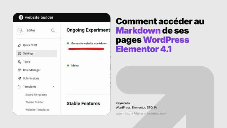 Thumbnail/Image de l'article "CComment accéder au "Markdown" de ses pages WordPress Elementor 4.1"