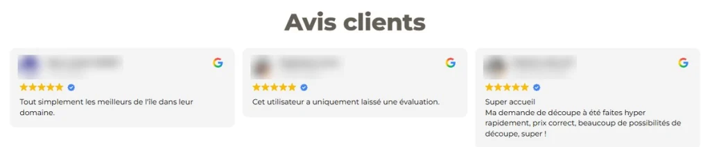 Avis Google 5 étoiles affichés sur le site de Dijoux Vitrerie