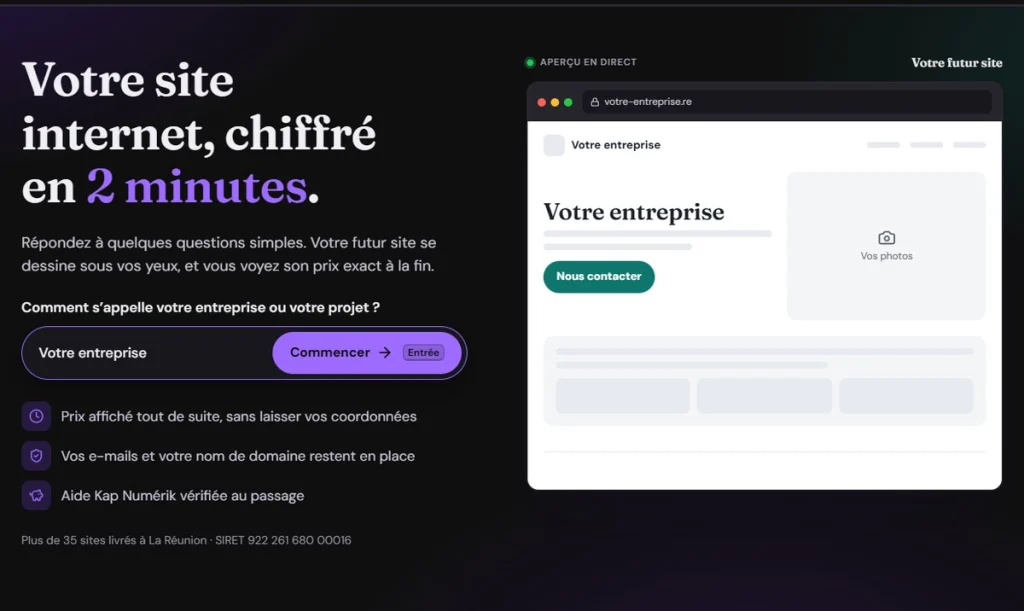 Page de devis en ligne de Lorem Ipsum Réunion