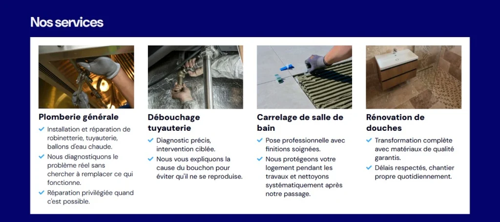 Section Nos services du site de Marti Plomberie