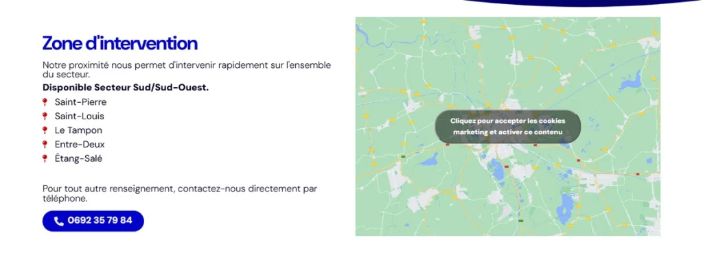 Zone d’intervention sur le site de Marti Plomberie