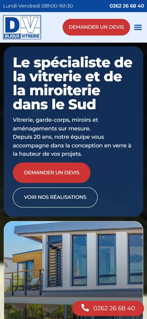 Version mobile du site de Dijoux Vitrerie