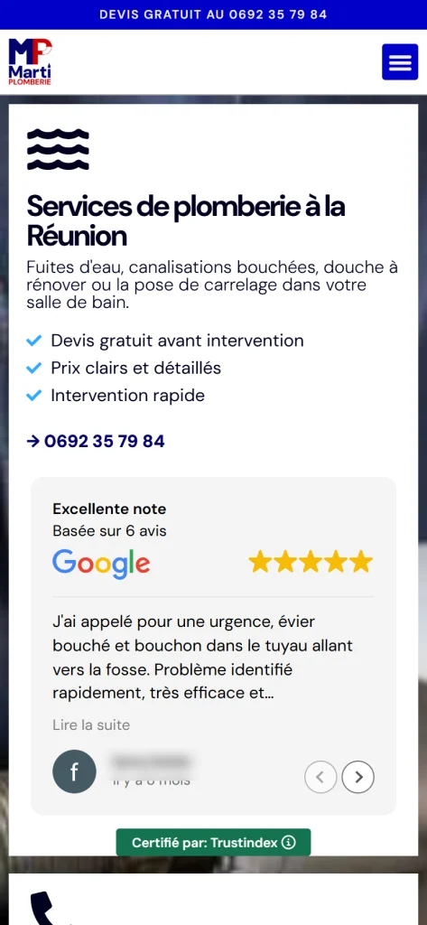 Version mobile du site de Marti Plomberie