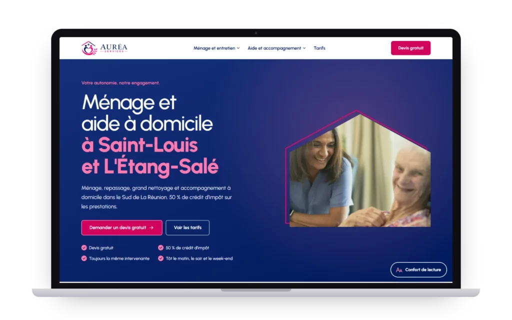 Site Auréa Services sur ordinateur