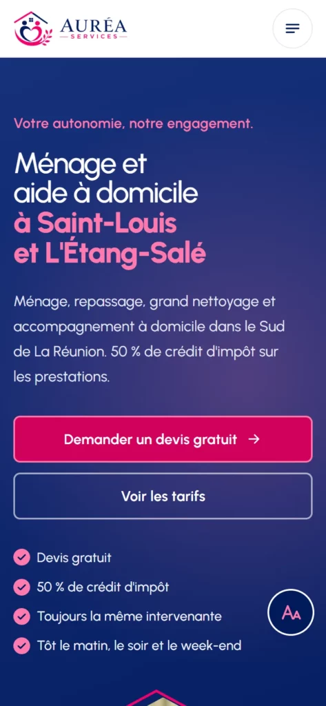 Version mobile du site Auréa Services